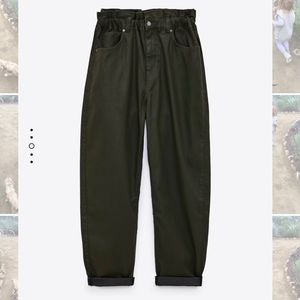 PLEATHER BLACK PAPERBAG PANTS ZARA